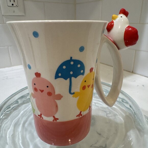 Intra Stoneware 3D Mug Chicken On Handle Chicks & Umbrellas - Picture 8 of 10